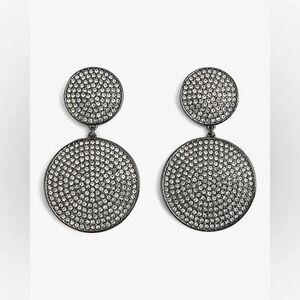 Express Rhinestone Double Circle Drop Earrings 2.4” Drop NWT